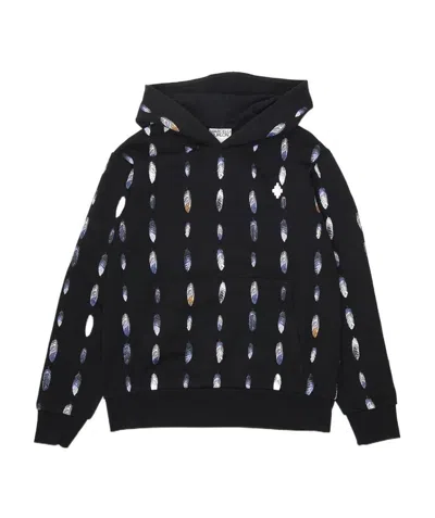 Marcelo Burlon County Of Milan Feather-print Cotton-blend Hoodie In Black