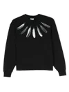 Marcelo Burlon County Of Milan Feather-print Cotton Sweatshirt In 黑色