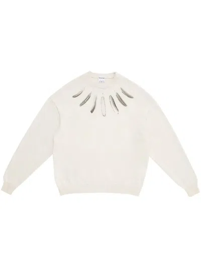 Marcelo Burlon County Of Milan Feather-print Crew-neck Jumper In White