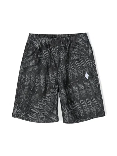 Marcelo Burlon County Of Milan Kids' Little Boy's & Boy's Feather Print Denim Shorts In Black Dark