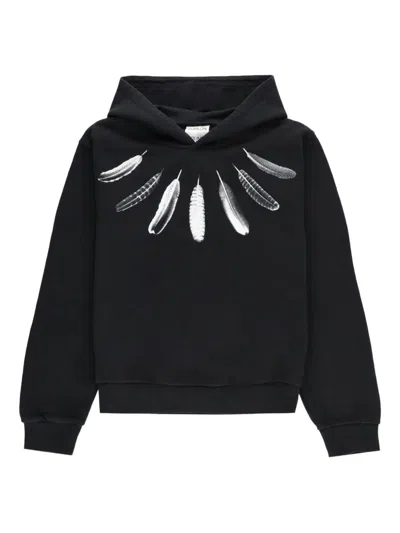 Marcelo Burlon County Of Milan Kids' Feather-print Hoodie In Black