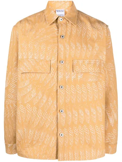 Marcelo Burlon County Of Milan Feather-print Long-sleeve Shirt In Neutrals