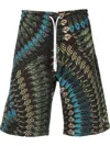 Marcelo Burlon County Of Milan Feather-print Straight-leg Shorts In Braun