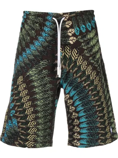 Marcelo Burlon County Of Milan Feather-print Straight-leg Shorts In Brown Green