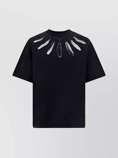 Marcelo Burlon County Of Milan Feathered Collar Graphic Print T-shirt In Blue