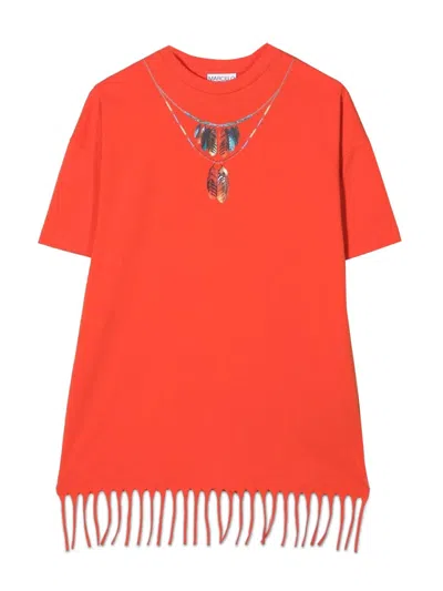 Marcelo Burlon County Of Milan Kids' Feather-necklace Print T-shirt In Red