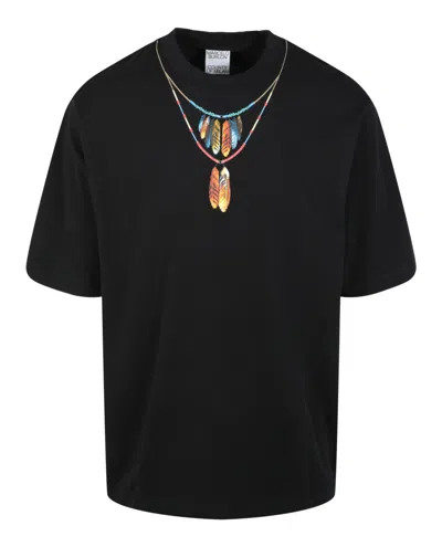 Marcelo Burlon County Of Milan Feathers Necklace T-shirt In Black