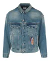Marcelo Burlon County Of Milan Feathers Vintage Wash Denim Jacket In Orange