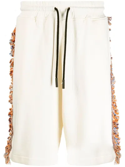 Marcelo Burlon County Of Milan Frayed-detailing Cotton Shorts In Weiss