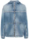 Marcelo Burlon County Of Milan Fringed Denim Hooded Jacket In 蓝色