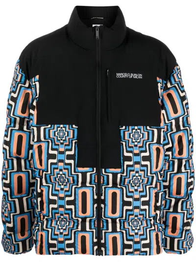 Marcelo Burlon County Of Milan Geometric-print Quilted Puffer Jacket In Black