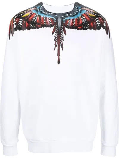 Marcelo Burlon County Of Milan Grizzly Wings Cotton Sweatshirt In Bianco