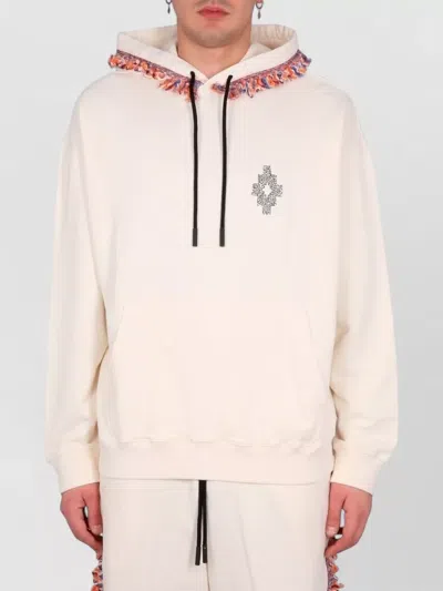 Marcelo Burlon County Of Milan Hooded Sweatshirt Fringe Embroidery Front Pocket In Neutral