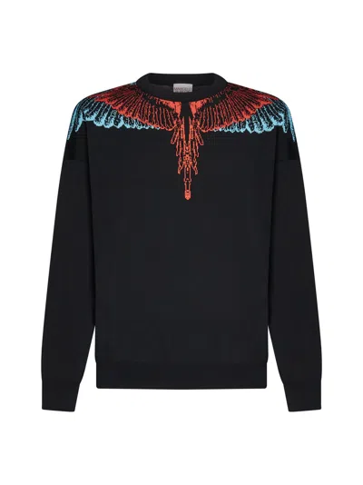 Marcelo Burlon County Of Milan Icon Wings Knit Boxy Crewneck Sweatshirt In Black Red