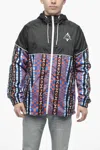 Marcelo Burlon County Of Milan Kappa Windbreaker Jacket With Multicolored Folk Pattern In Black