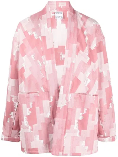 Marcelo Burlon County Of Milan Kimono-inspired Denim Jacket In Rosa