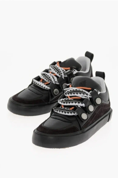 MARCELO BURLON COUNTY OF MILAN LEATHER TICINELLA LOW TOP SNEAKERS WITH MAXI STRINGS