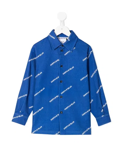 Marcelo Burlon County Of Milan Kids' Logo Button-down Shirt In Blue