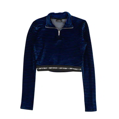 Marcelo Burlon County Of Milan Marcelo Burlon Blue & Black Striped Velour Top