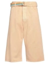 Marcelo Burlon County Of Milan Short Camel Cotton Trousers In Beige