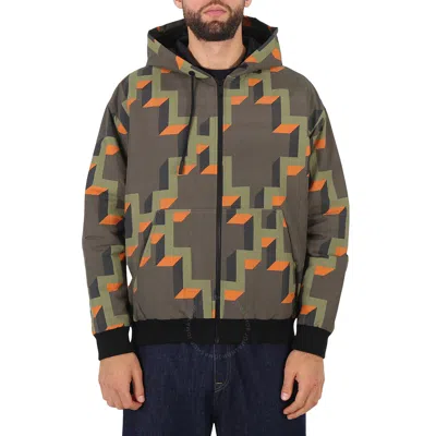 MARCELO BURLON COUNTY OF MILAN MARCELO BURLON MEN'S ARMY ORANGE GEOMETRIC-PRINT HOODED JACKET