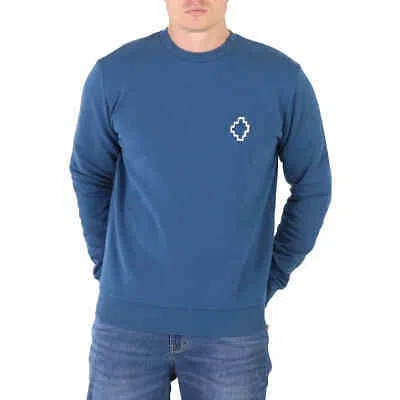 Pre-owned Marcelo Burlon County Of Milan Marcelo Burlon Men's Petrol Blue Tempera Cross Print Sweatshirt