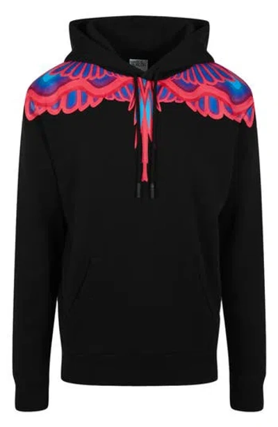 Marcelo Burlon County Of Milan Marcelo Burlon Regular Curves Wings Cotton Graphic Hoodie In Blue