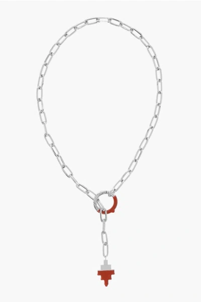 Marcelo Burlon County Of Milan Metal Cross Chain Necklace In White