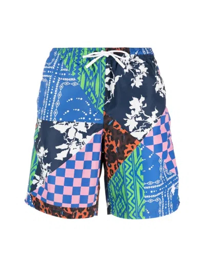 Marcelo Burlon County Of Milan Mix & Match Patchwork Swim Shorts In Multi