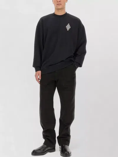 Marcelo Burlon County Of Milan Optical Cross Crew Neck Embroidered Sweatshirt In Black