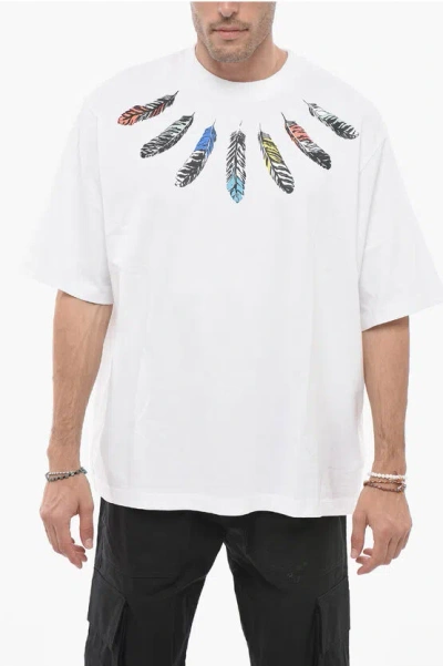 Marcelo Burlon County Of Milan Oversized Collar Feathers T-shirt With Multicolored Print