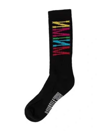 Pre-owned Marcelo Burlon County Of Milan Pattern Print Socks W/tags In Black