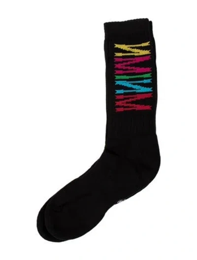 Pre-owned Marcelo Burlon - County Of Milan Patterned Quarter Socks W/tags In Black