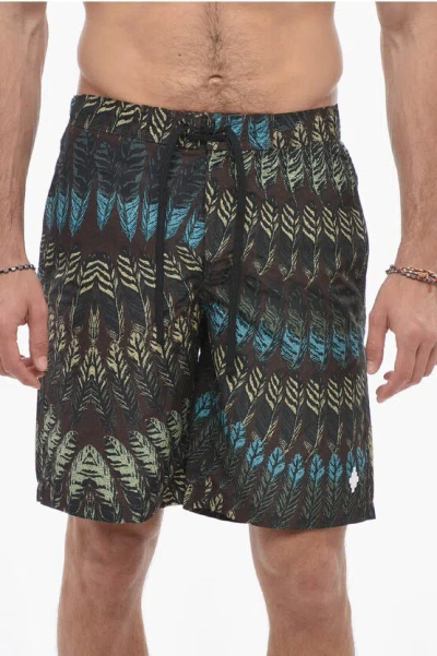 MARCELO BURLON COUNTY OF MILAN PRINTED FEATHERS SWIMSHORTS WITH DRAWSTRING