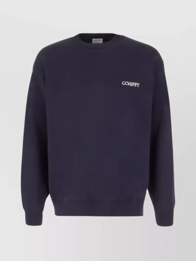 Marcelo Burlon County Of Milan Ribbed Crew-neck Cotton Blend Sweater With Cross Embroidery In Blue