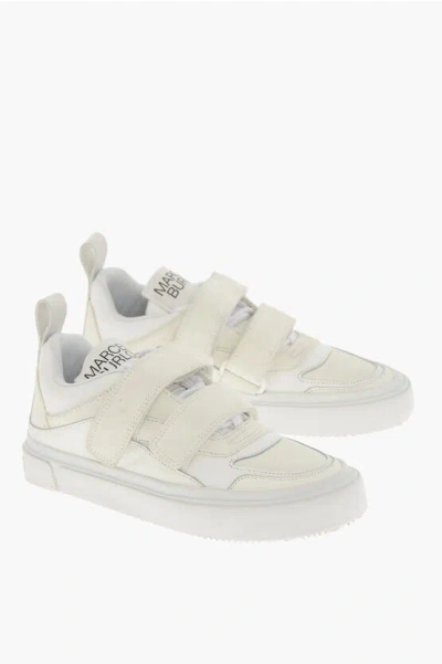 Marcelo Burlon County Of Milan Suede Low Top Sneakers With Touch Strap Closure In White