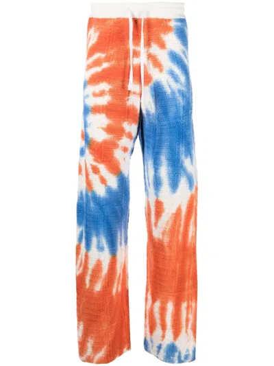 Marcelo Burlon County Of Milan White Tie Dye Cotton Track Pants In Blue