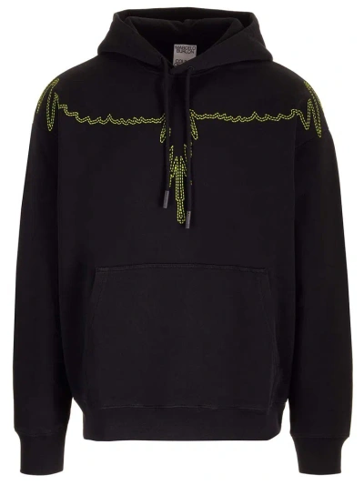 Marcelo Burlon County Of Milan Wing Detailed Drawstring Hoodie In Black