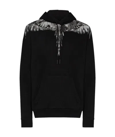 Marcelo Burlon County Of Milan Wing Print Hooded Hooded Hoodie In Black