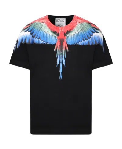 MARCELO BURLON COUNTY OF MILAN MULTICOLOR WINGS T-SHIRT S/S BLACK MULTI