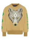 Marcelo Burlon County Of Milan Wolf-print Crew Neck Sweater In Neutral