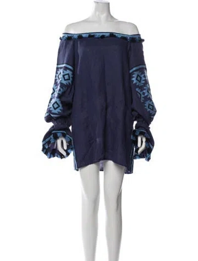 Pre-owned March Linen Mini Dress In Blue