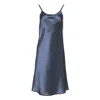 Marche' Du Luxe Women's Pure Mulberry Silk Slip Bias Cut Dress Adjustable Straps Navy Blue In Blue