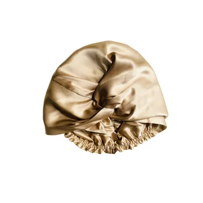 Marcheduluxe Women's Gold Pure Silk Turban Twisted Front Style Double Layer Cap Champagne