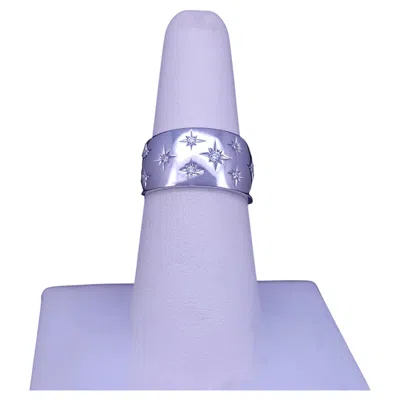 Pre-owned Marchesa 18k White Gold Diamond Star Wedding Band Ring