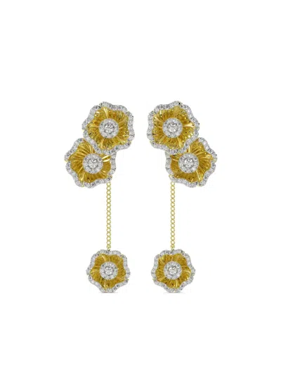 Marchesa 18kt Yellow Gold Halo Flower Diamond Earrings