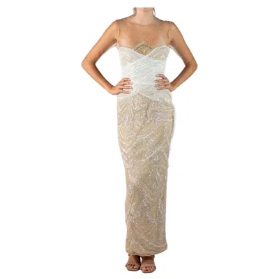 Pre-owned Marchesa 2010s  Pearl White Beaded Silk & Tulle Gown