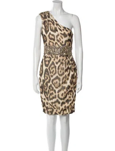 Pre-owned Marchesa Animal Print Knee-length Dress In Neutral