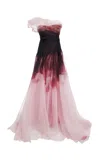Marchesa Asymmetric Ruched Organza Gown In Pink