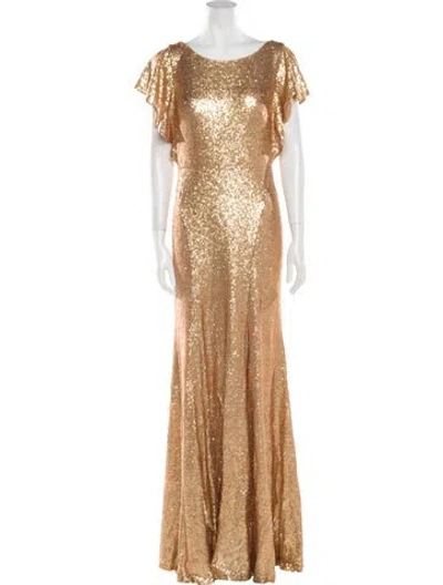 Pre-owned Marchesa Bateau Neckline Long Dress In Gold